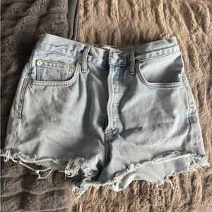 Agolde Light Blue Frayed Hem Jean Shorts